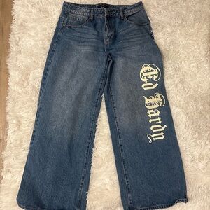 Womens Ed Hardy Blue Wide-Leg Jeans